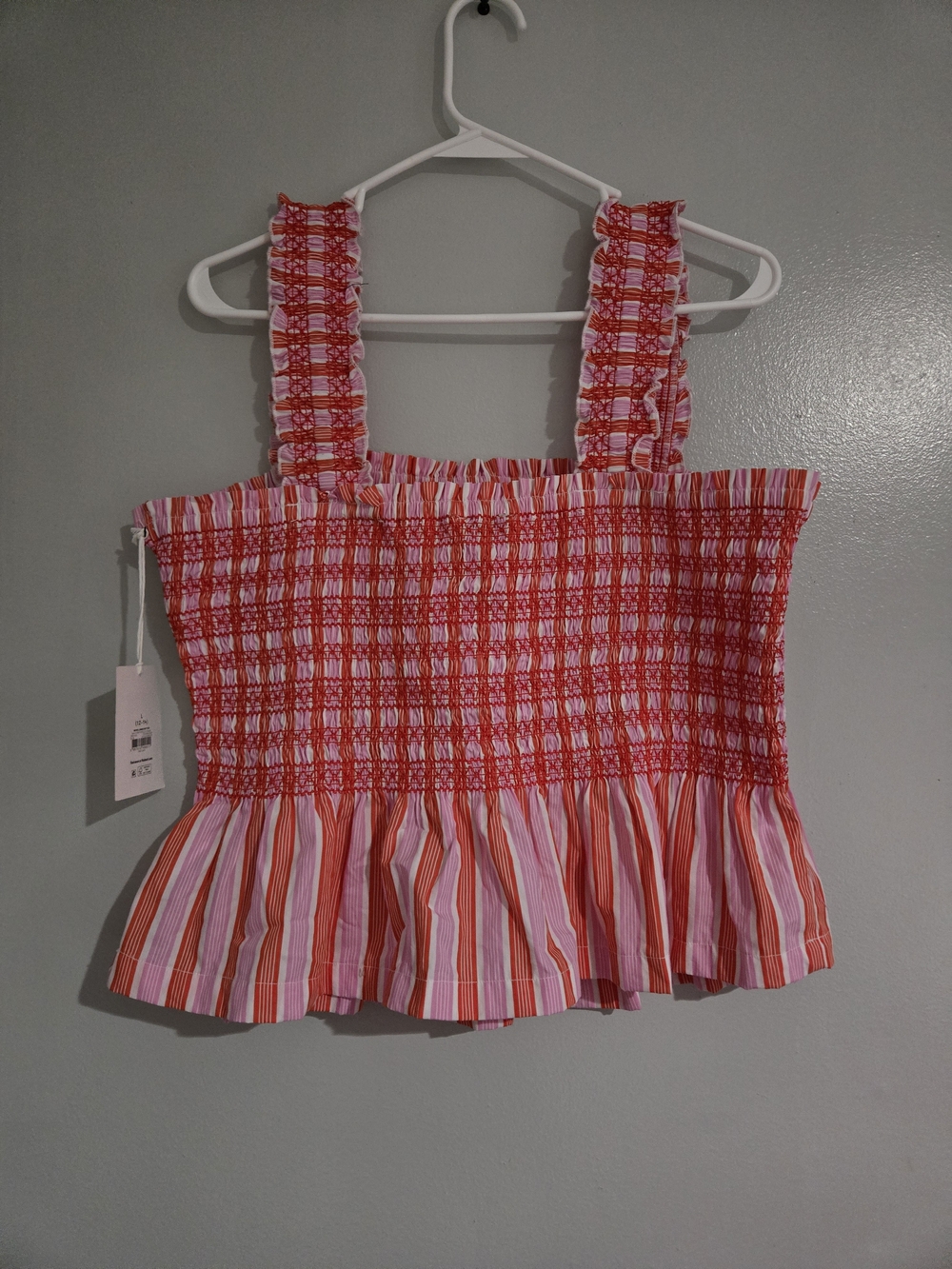 Smocked Pink & Red Striped Peplum Crop Top